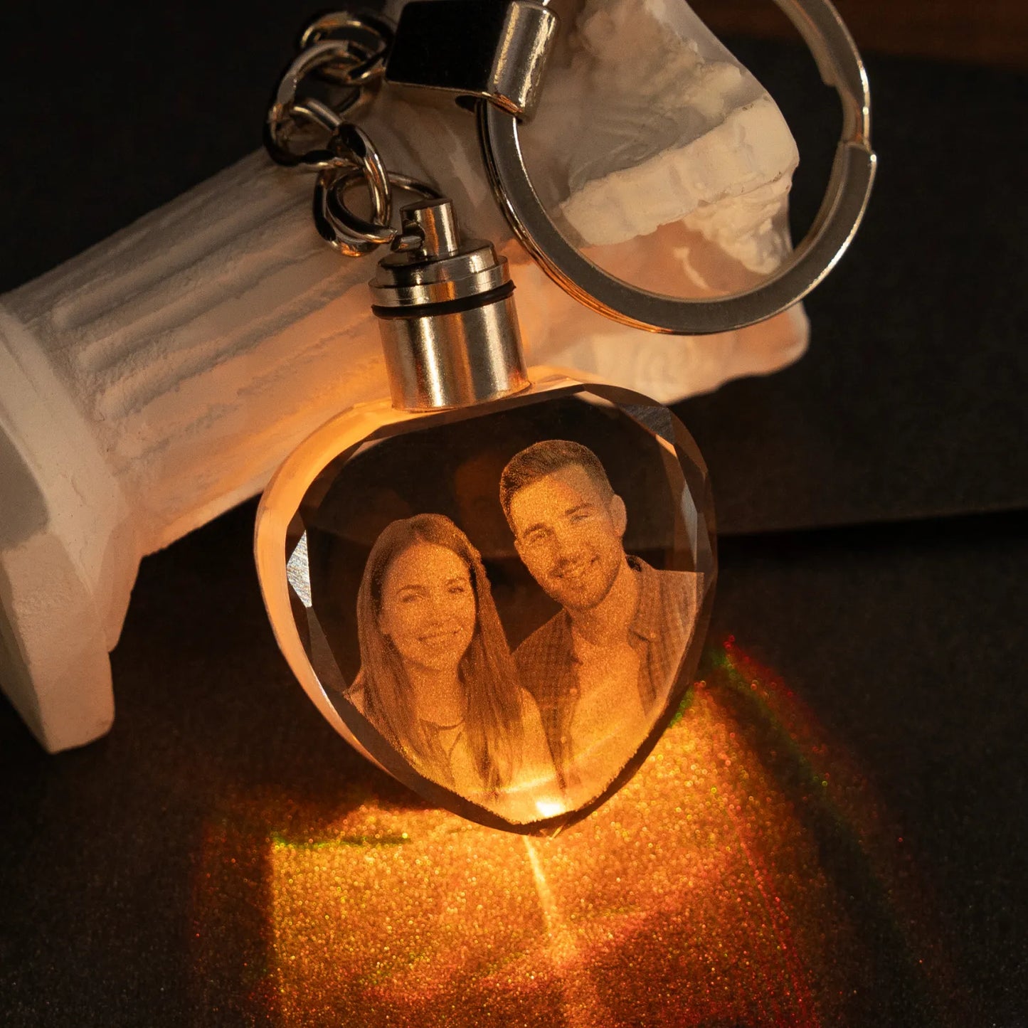 Rectangular or Heart Multicolored LED Lights Crystal Keychain