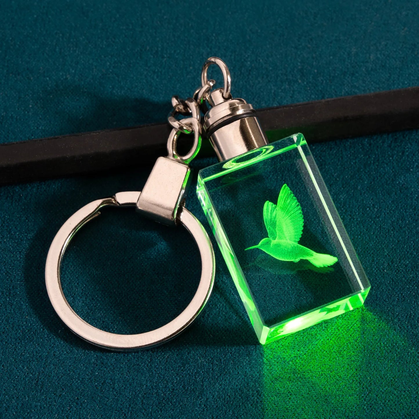 Rectangular or Heart Multicolored LED Lights Crystal Keychain