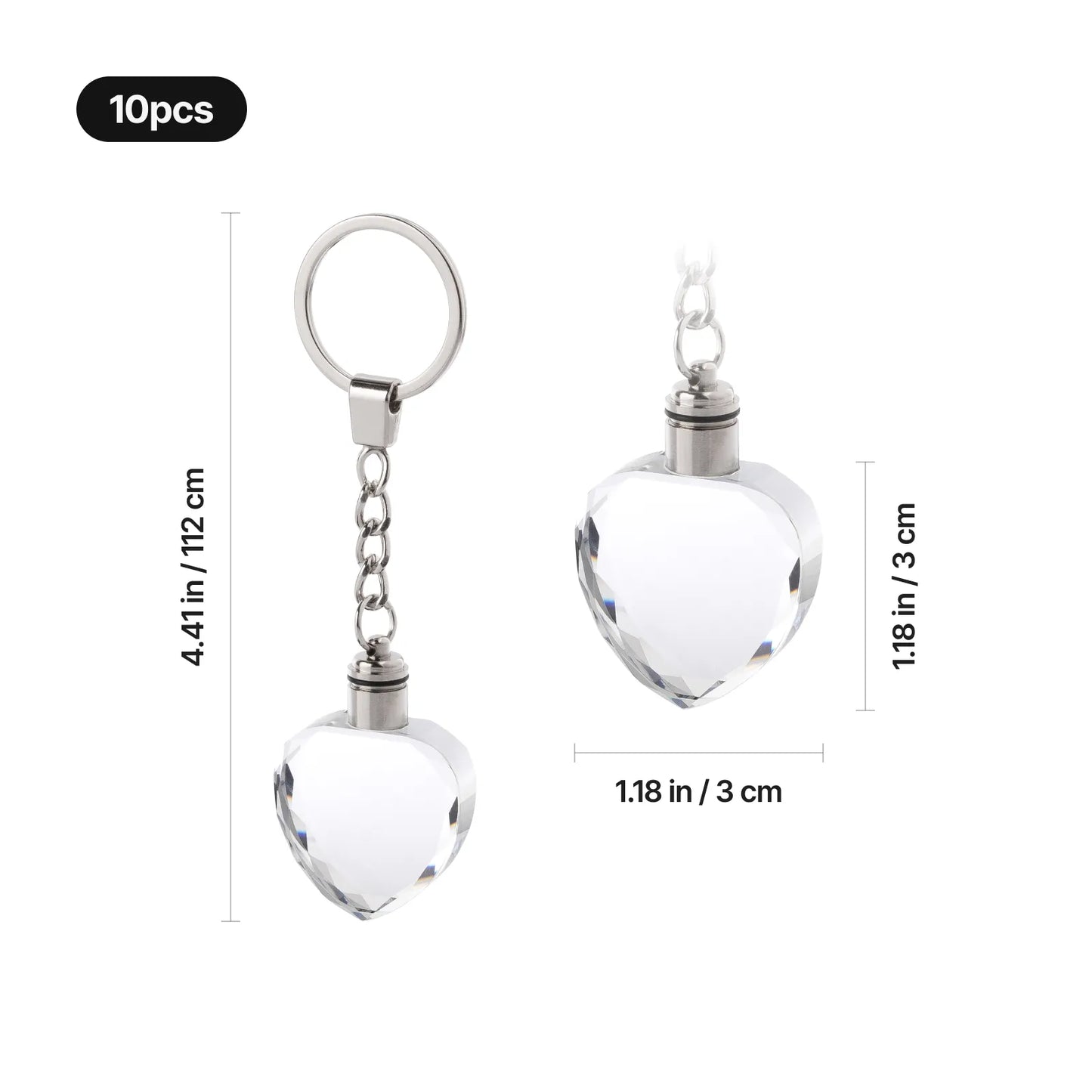 Rectangular or Heart Multicolored LED Lights Crystal Keychain