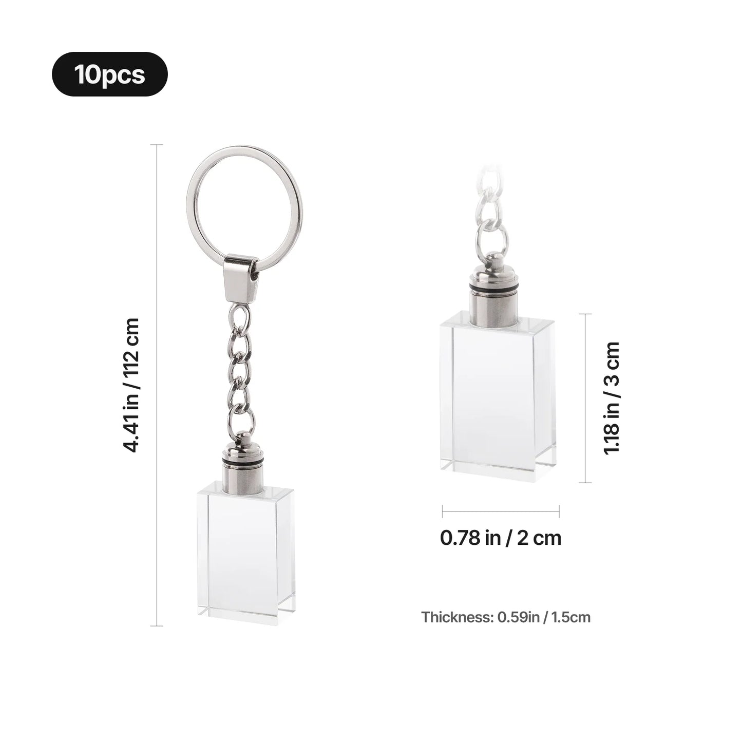 Rectangular or Heart Multicolored LED Lights Crystal Keychain